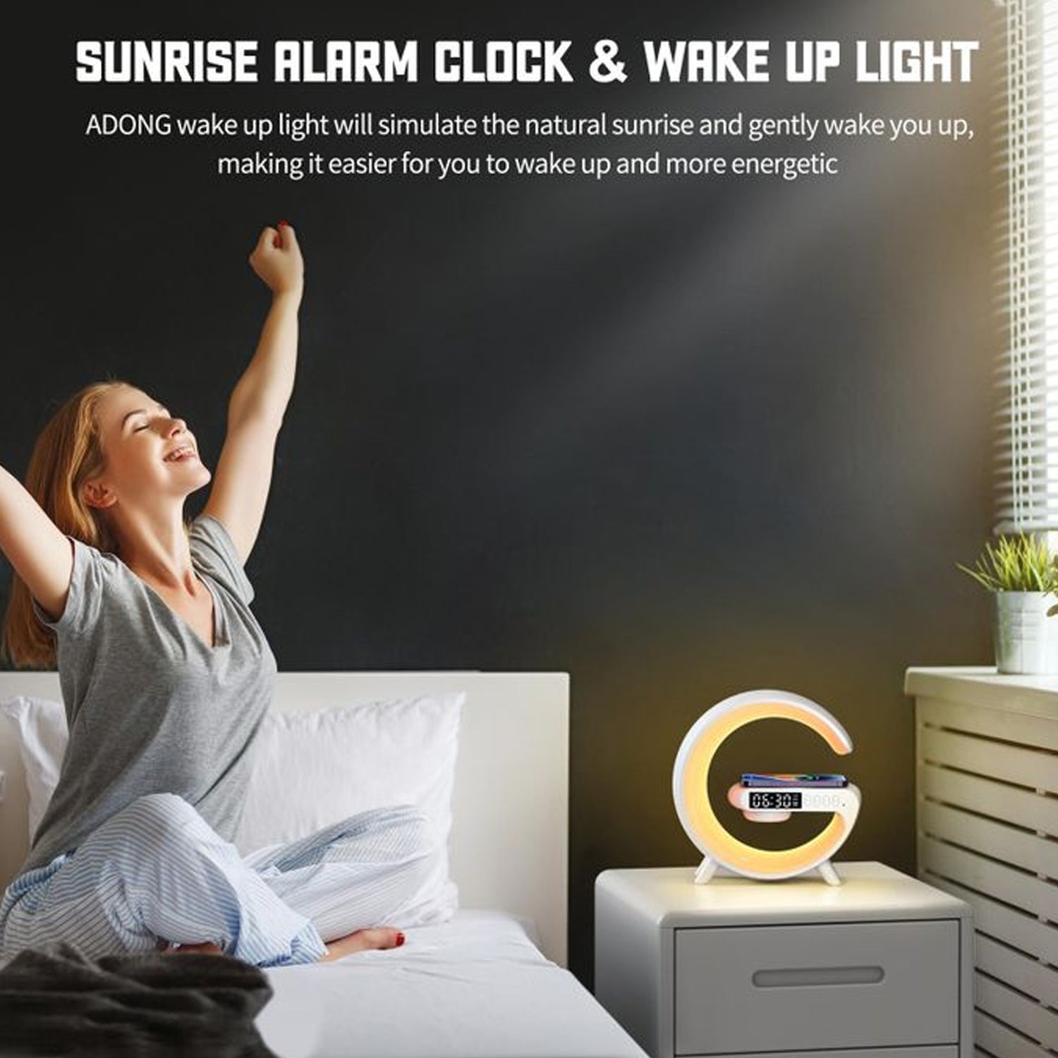 Smart Alarm Clock with G-Shape RGB Light Bluetooth Speaker, Wireless Charging (1 Pc) Smart Alarm Clock with G-Shape RGB Light Bluetooth Speaker, Wireless Charging (1 Pc)